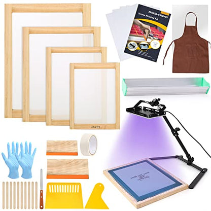 Caydo 36 Pieces Screen Printing Kit Includes 50W LED UV Exposure Screen Printing Light, 4 Sizes Silk Screen Printing Frame, Instructions, 5 Sheets A4 Inkjet Film for Screen Printing