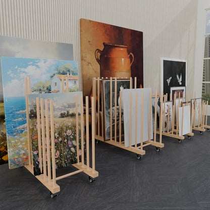 Large Art Storage Rack with Wheels, Art Canvas Boards Rack Art Storage with Handle & Caster Wheels for Drawing Board, Panel, Paper Pad for Gallery, Art Studios, Artworks