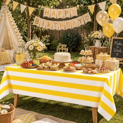 Kesfey Yellow Striped Tablecloth Picnic Vertical Stripe Table Cover 3 Packs - color: Yellow Verticall Striped