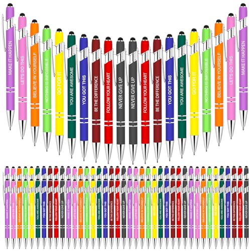100 PCS Motivational Bulk Pens with Stylus Tip Gifts Black Ink