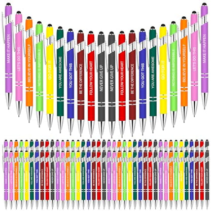 100 PCS Motivational Bulk Pens with Stylus Tip Gifts Black Ink