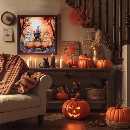 Halloween Paint by Numbers for Adults, Witch Cats Paint by Number on Canvas - color: MT23078