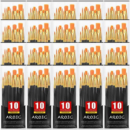 Acrylic Paint Brush Set, 20 Packs/200 pcs Nylon Hair Brushes - size: 200pcs-black