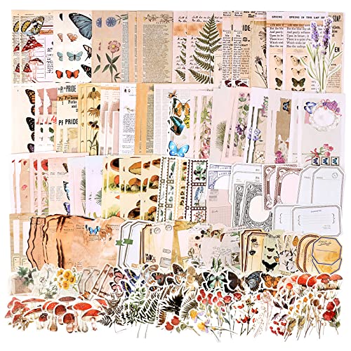 Draupnir 200pcs Vintage Junk Journal Supplies,Scrapbook Supplies Scrapbooking Paper and Stickers Ephemera For Art Aesthetic Journaling Kit Collage(Nature) - style: Nature