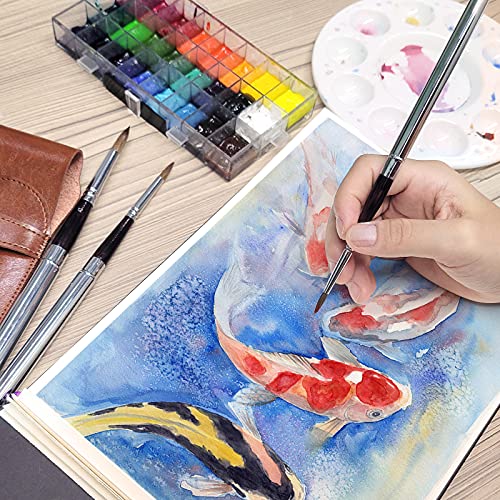 Kolinsky Travel Watercolor Brushes Sable Hair Round 3Pcs - color: Silvery