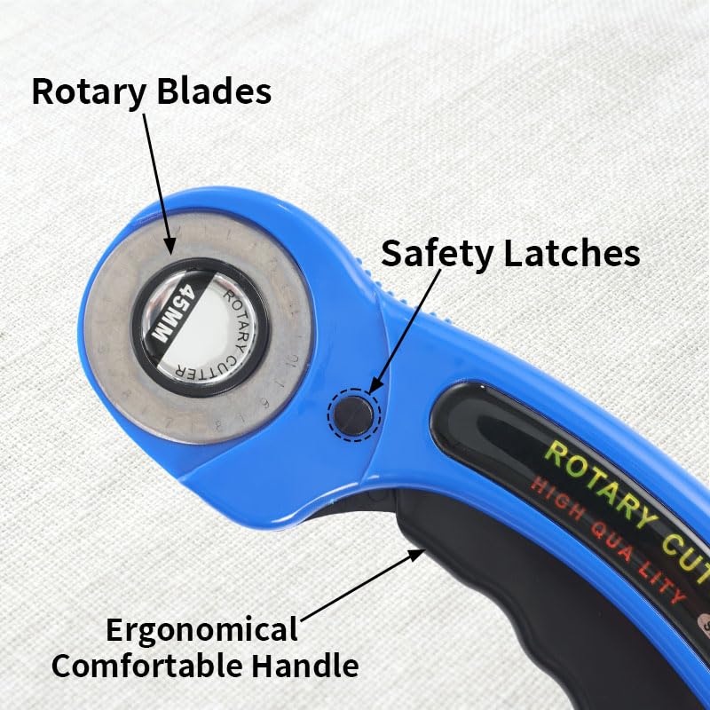 Rotary Cutter for Fabric, 45mm and 28mm Rotary Cutters Kit with 10 Blades - color: Blue