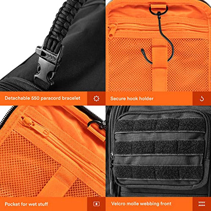Fitdom Tactical Toiletry Bag for Men, Travel Dopp Kit with Hanging Hook - color: Jet Black