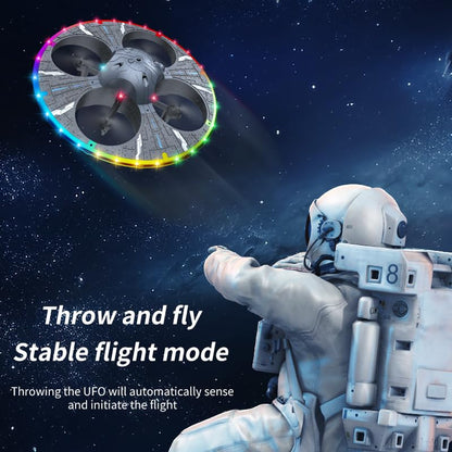 Round Foam UFO Quadcopter with Multi-Color LED Light Effects, RC Drone with Camera for Beginners, Altitude Hold, 360° Flips, 3 Speed Modes, 2 Modular Batteries FPV Drone (Silvery)