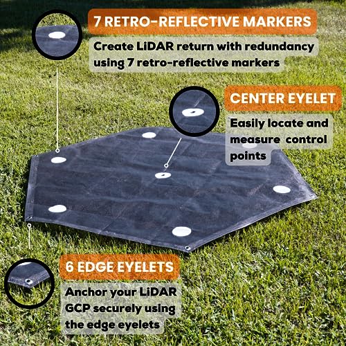 Sky High Bull's-Eye 48” XL LiDAR Ground Control Point GCP - UAV Aerial Target for LiDAR Mapping & Surveying (6 Pack) Retro-Reflective Black Hexagon with Center Eyelet for Mapping & Photogrammetry - size: 48in LiDAR Hexagon (6)