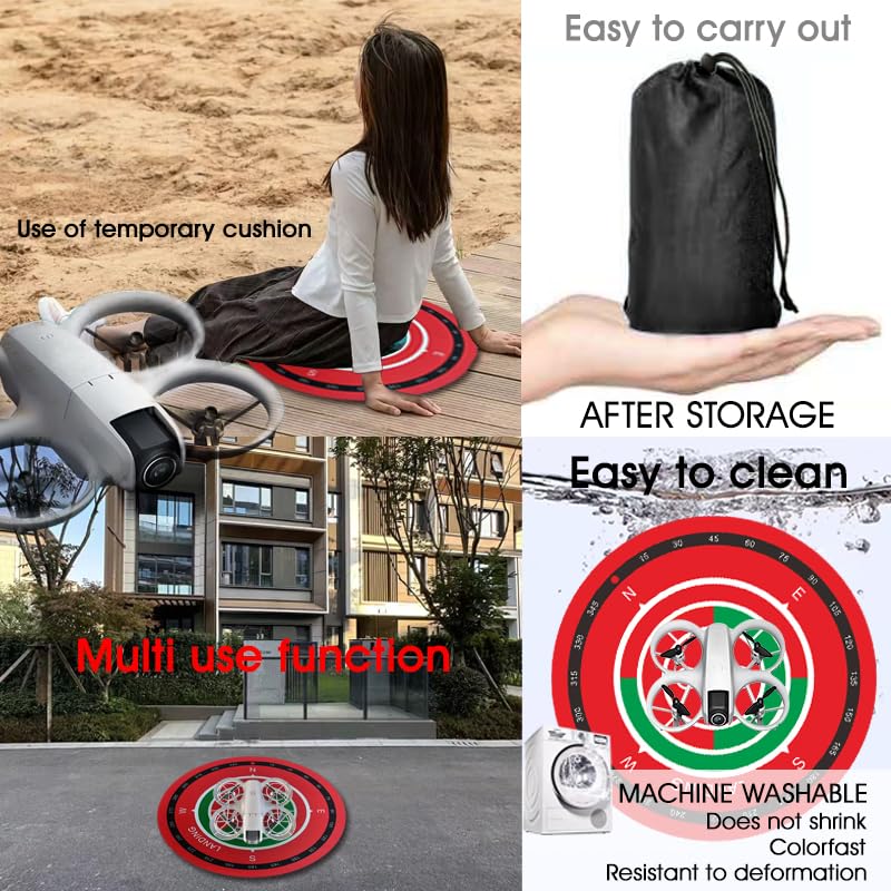 Universal Night-Visibility Drone Landing Pad, Fast-Foldable, Double-Sided Waterproof & Easy-Clean, Weighted Wind-Resistant Launch Pad for Mini 5/4/3 Pro/Mini 4k/Air 3s/Avata 2/Mavic 4 Series Quadcopters(Red) - color: Red