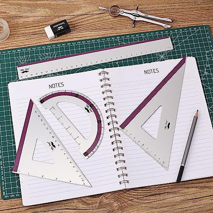Mr. Pen- Metal Geometry Kit, 4 Pack, 45° & 30°/60° Set Squares - color: Purple Stripes