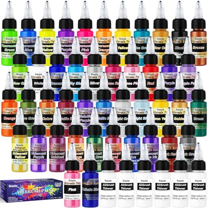 Roizefar Airbrush Paint, 44 Colors with 6 Thinner for Models & Crafts - color: 44 Colors with 6 Thinner