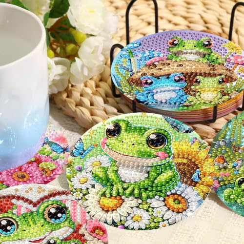 HHMATITS 8 Pcs Frog Diamond Art Coasters Kit for Adults 4X4 Inch - color: Frog