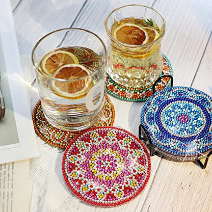Temlum 6pcs Diamond Art Coasters Kits for Adults with Holder, Mandala - color: Mandala Coasters With Holder