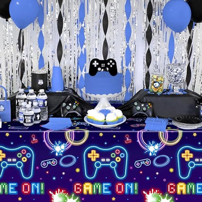 3Pcs Video Game Party Tablecloths Neon Game Party Decorations - color: Video Game