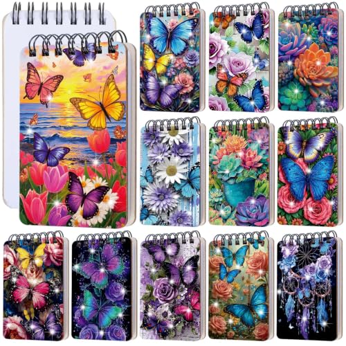 Fuyoooo 12 Pcs Flower Butterfly Diamond Art Notebook Kits for Adults - style: Flower Butterfly