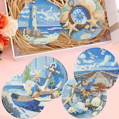 8 Pack Beach Diamond Art Coasters,Seaside Diamond Painting Coasters Kits - color: Beach Coasters-A