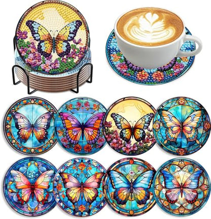8 Pack Diamond Art Coasters,Butterfly Diamond Painting Coasters Kits - color: Butterfly Coasters