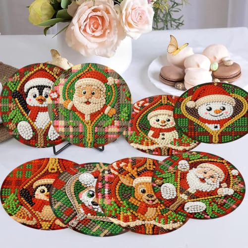 Ekuxom 8 Pcs Christmas Diamond Art Coasters Kit for Adults with Holder - color: Christmas