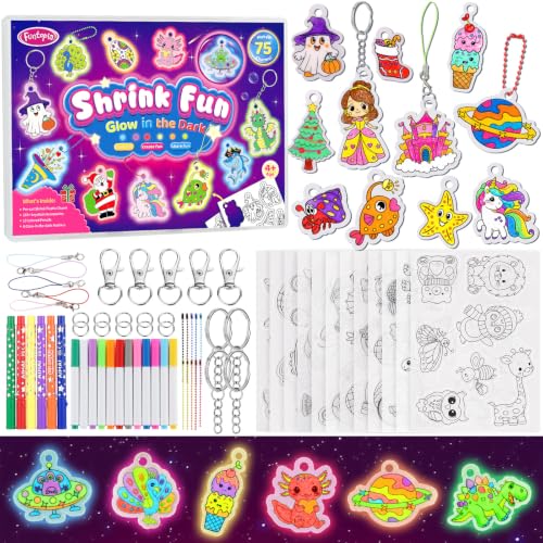 Funtopia 185pcs Shrinking Craft Kit for Kids, Glow in the Dark Keychain Kit - color: Glow in the Dark