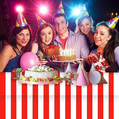 Kesfey Red Striped Tablecloth Carnival Horizontal Stripe Table Cover 3 Pack - color: Red Horizontal Striped