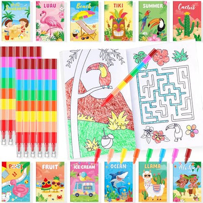 BenLouis 24 Summer Mini Coloring Books with 24 Crayons for Kids Bulk - style: Summer