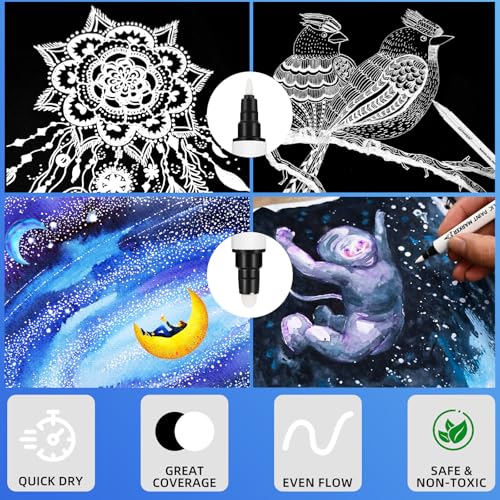 GETHPEN White Pens Set, White Gel Pens, Dual-Tip Acrylic Paint Pen, 7 Pack - color: White
