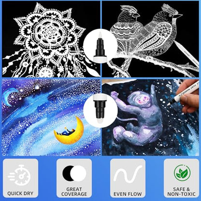 GETHPEN White Pens Set, White Gel Pens, Dual-Tip Acrylic Paint Pen, 7 Pack - color: White