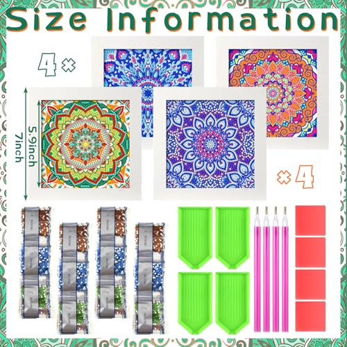 Geyoga 4 Pack Mandala Diamond Painting Kits with Frame for Adults, 7x7 Inch - style: Mandala
