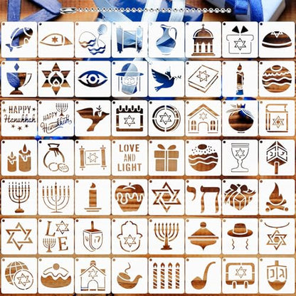 Augshy 56pcs Hanukkah Stencils for Baking Painting, Dreidel Menorah - style: Hanukkah