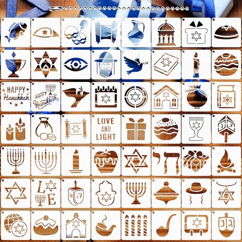 Augshy 56pcs Hanukkah Stencils for Baking Painting, Dreidel Menorah - style: Hanukkah