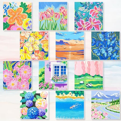 Nezyo 12 Sets Paint by Numbers with Frame for Adults, DIY Acrylic 8x8in - style: Landscape