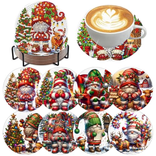 8 Pack Diamond Art Coasters,Christmas Gnome Diamond Painting Coasters Kits - color: Christmas Gnome Coasters