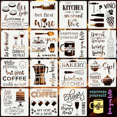 Kitchen Stencils for Crafts Reusable 15Pcs Stencils(5.9X5.9 Inch) - color: Kitchen