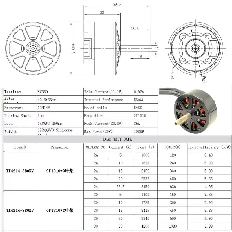 SPARKHOBBY X4214 4214 380KV 6-8S Lipo UAV Brushless Motor for 13inch X-Class RC FPV Racing Drone Long-Range Flight Airplane Part (1PC 4214) - style: 1PC 4214