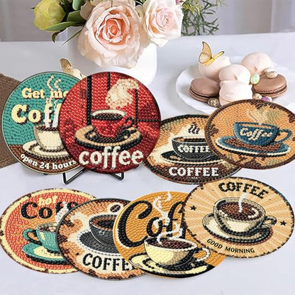 8 Pack Diamond Art Coasters,Coffee Retro Diamond Painting Coasters Kits - color: Coffee Coasters