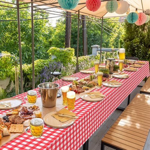 3 Pcs Red Gingham Tablecloths, Checkered Party Table Covers 54x108 Inch - color: Red and White