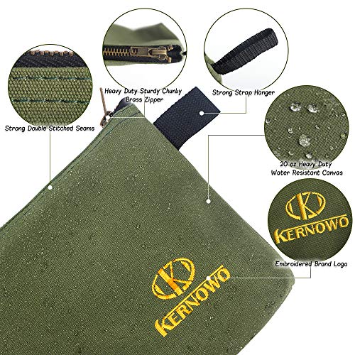 Premium Canvas Tool Pouch Zipper Bag,Small Tool Bag,Multipurpose Storage Pouch(4Pack 12.75x8x2.25 inch 20oz Water Resistant Heavy Duty Army Green Flat Bottom Tool Bag with Brass Zipper) - size: 12.75 inch
