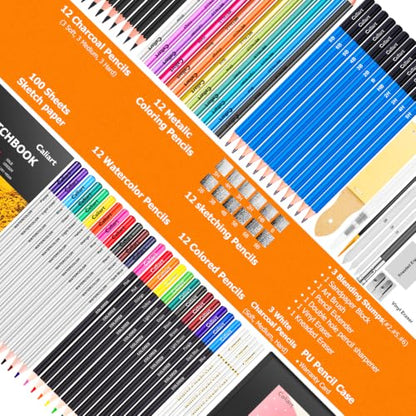 Caliart 176PCS Art Supplies Sketching Kit 34 Double Tip Brush Pens Art Markers