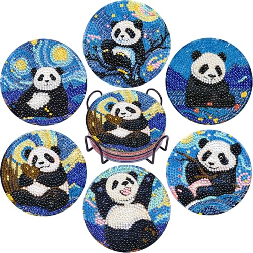 Leatrice 6PCS Diamond Art Coasters Small Diamond Painting Kits for Adults - color: BB Panda