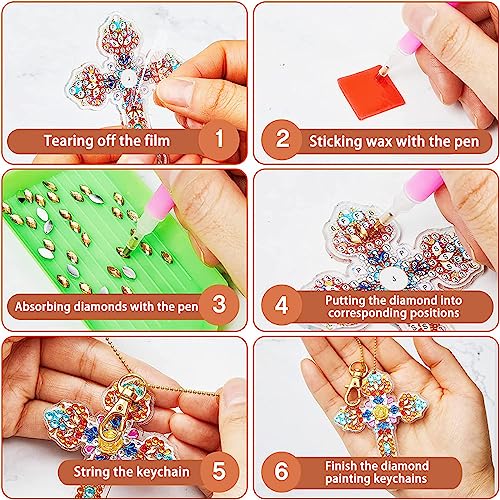 YUE ZHE 16PCS Cross Diamond Art Kits for Adults Double Sided Easter Diamond Art Keychains Cross Shaped DIY 5D Easter Diamond Painting Keychains Kits for Adults Beginners DIY Crafts - color: Cross