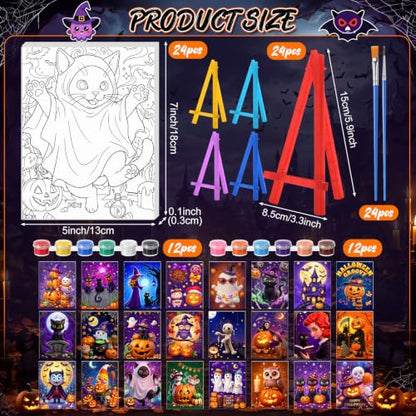Blosssound 24 Set Halloween Pre Drawn Canvas 5x7'' with Easel - style: Cute Halloween