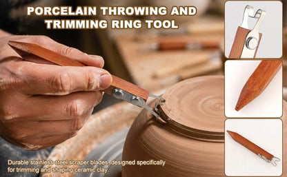 Pottery Trimming Tool Set, 6mm Clay Foot Trimmer with Red Sandalwood Handle