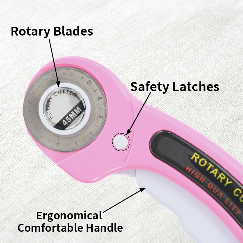 Rotary Cutter for Fabric, 45mm and 28mm Rotary Cutters Kit with 10 Blades - color: Pink