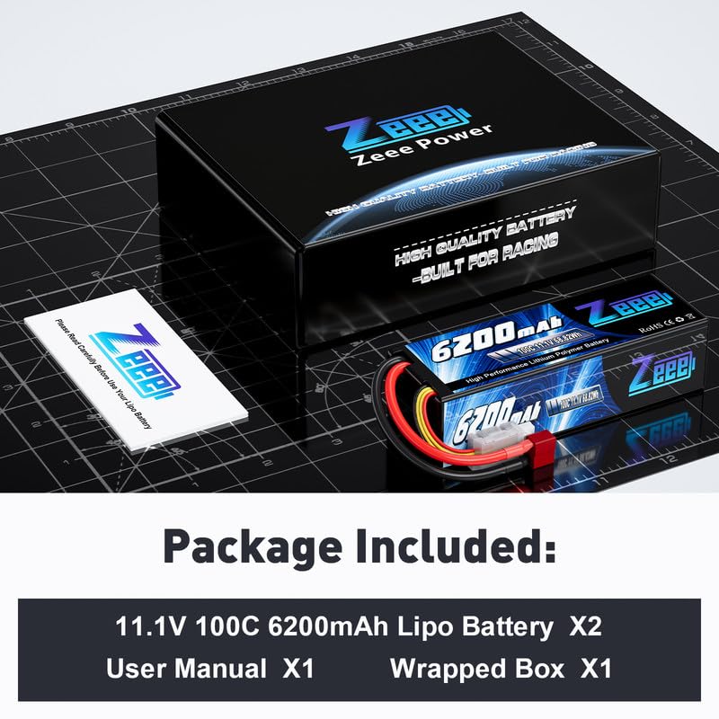 Zeee 3S Lipo Battery 6200mAh 11.1V 100C with T Connector (2 Pack)