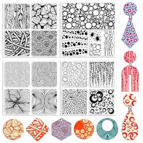 CHGCRAFT 4 Pcs 4 Styles Bubble Polymer Clay Texture Sheets Geometric Texture Silicone Texture Stamp Clay Texture Mat Modeling Pattern Pad Texture Sheets for Making Earrings Jewerly, 5.5x5.5 inch - style: Bubble