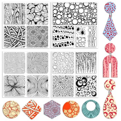 CHGCRAFT 4 Pcs 4 Styles Bubble Polymer Clay Texture Sheets Geometric Texture Silicone Texture Stamp Clay Texture Mat Modeling Pattern Pad Texture Sheets for Making Earrings Jewerly, 5.5x5.5 inch - style: Bubble
