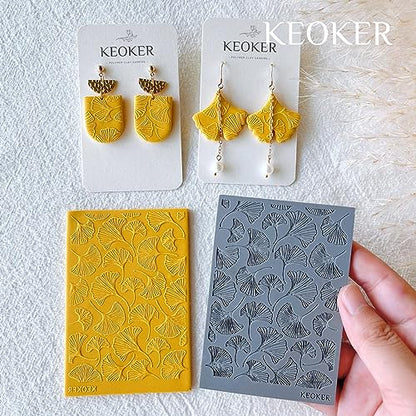 Keoker Polymer Clay Texture Sheets for Fall, Ginkgo Leaf Clay Texture Mat for Making Earrings Jewerly, Polymer Clay Earrings Tools (Fall Texture Sheet 1) - color: Fall texture sheet 1