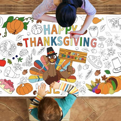 Thanksgiving Coloring Paper Tablecloth, 30 x 72 Inch - color: Thanksgiving