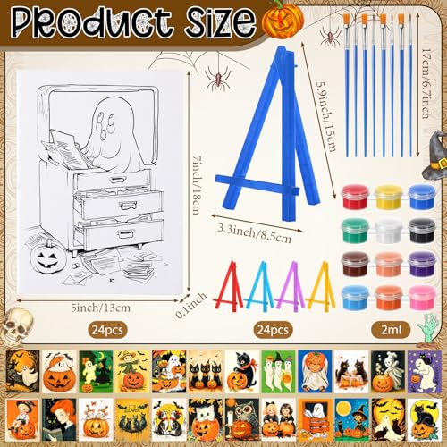 Blosssound 24 Set Halloween Pre Drawn Canvas 5x7'' with Easel - style: Halloween